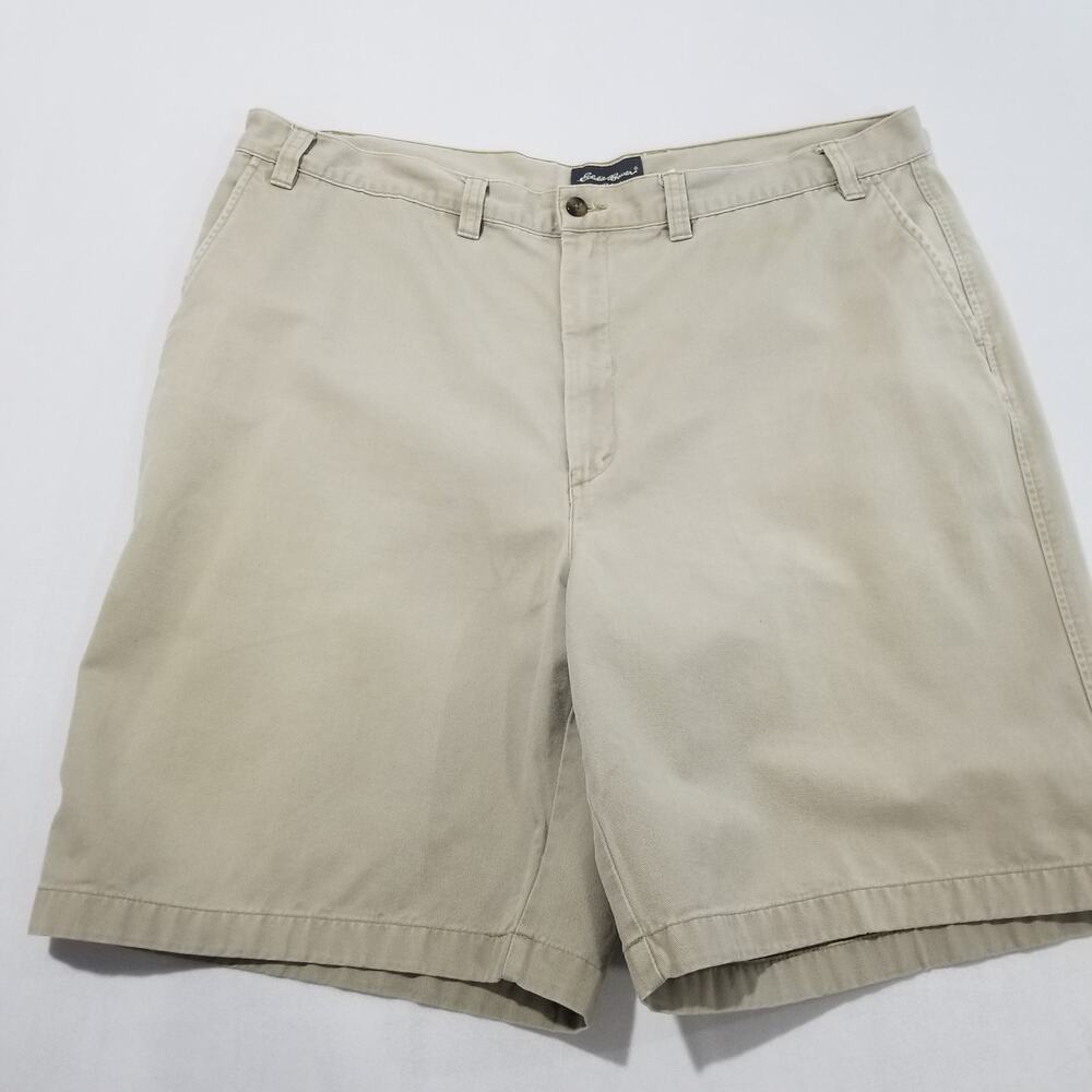 Eddie Bauer Shorts Mens 42 Flat Front Khaki Tan 9" inseam